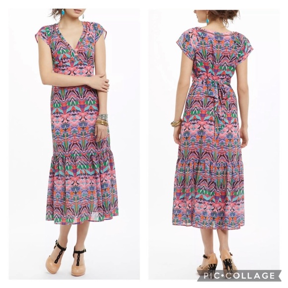 VanessaVirginia Womens Size 4 Mural Colorful Tiered Skirt Beaded Maxi MIDI Dress - Picture 1 of 13